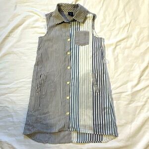 Gap Kids Blue and white multi stripe fully lined button front dress, size small.